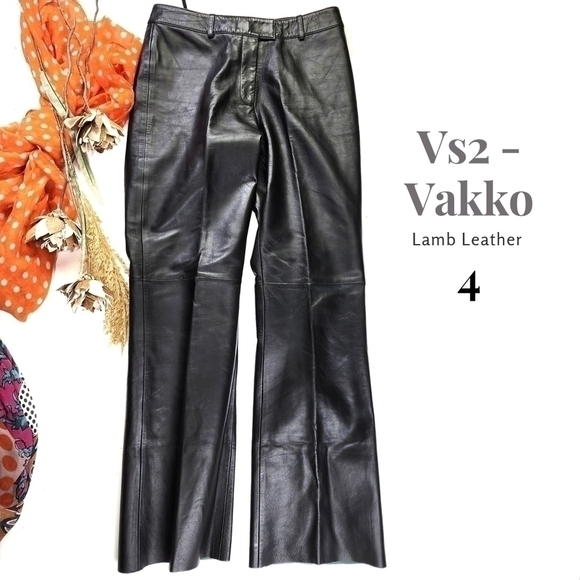Vs2 by Vakko Black Leather Raw Hem Women's Pants Sz 4 - Picture 1 of 10